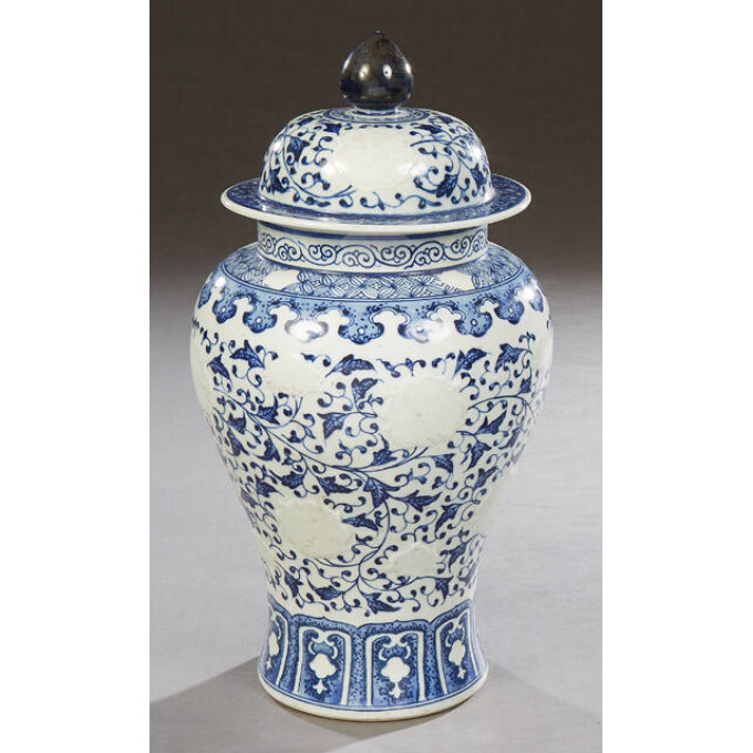 Appraisal: Large Oriental Porcelain Covered Ginger Jar th c of waisted