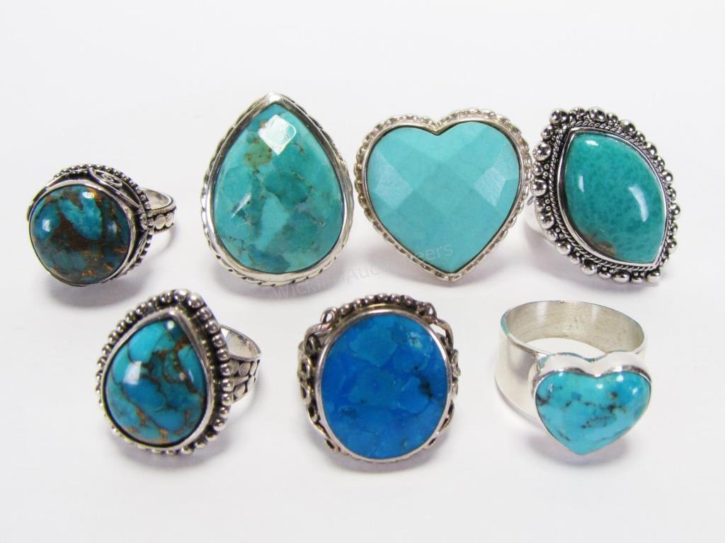 Appraisal: Seven sterling single turquoise rings including large marquise shaped turquoise