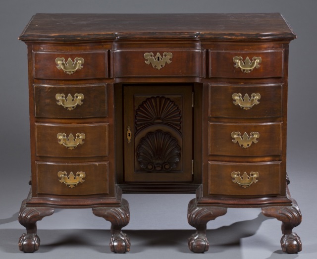 Appraisal: Chippendale Style Block Front Desk Mahogany with oak secondary Serpentine