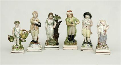 Appraisal: Six Staffordshire Pottery Figures to x to in