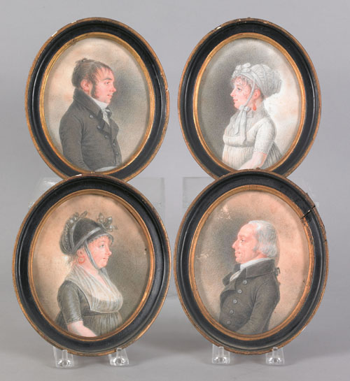 Appraisal: Set of four oval watercolor and gouache family portraits early