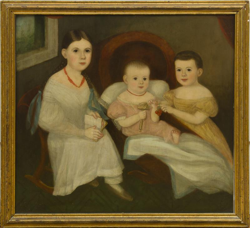 Appraisal: AMERICAN SCHOOL PORTRAIT OF THREE YOUNG GIRLS THE LINTON SISTERS