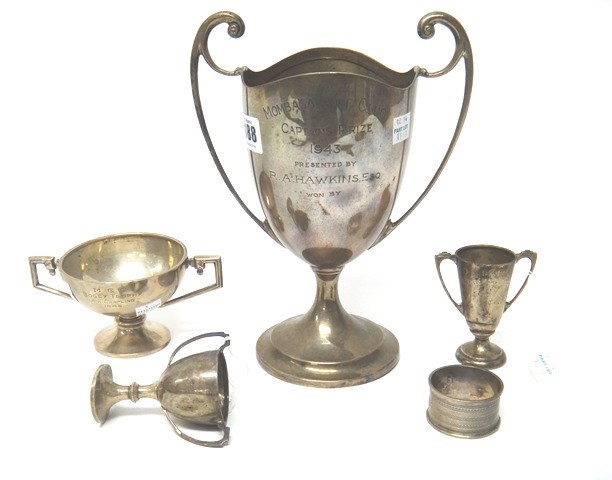 Appraisal: A silver twin handled trophy cup presentation inscribed and on