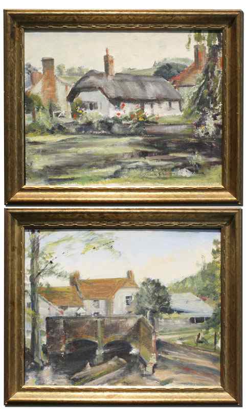 Appraisal: ENGLISH COTTAGES PIECE LOT TO INCLUDE OIL ON CANVAS BOARD