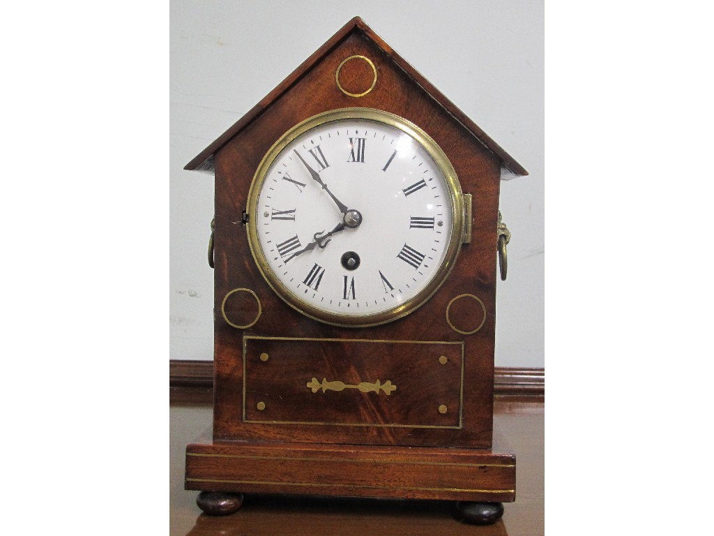 Appraisal: Mahogany inlaid mantel clock raised on bun feet