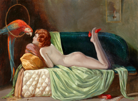 Appraisal: Granville Dunstan - s Nude with Parrot oil on canvas