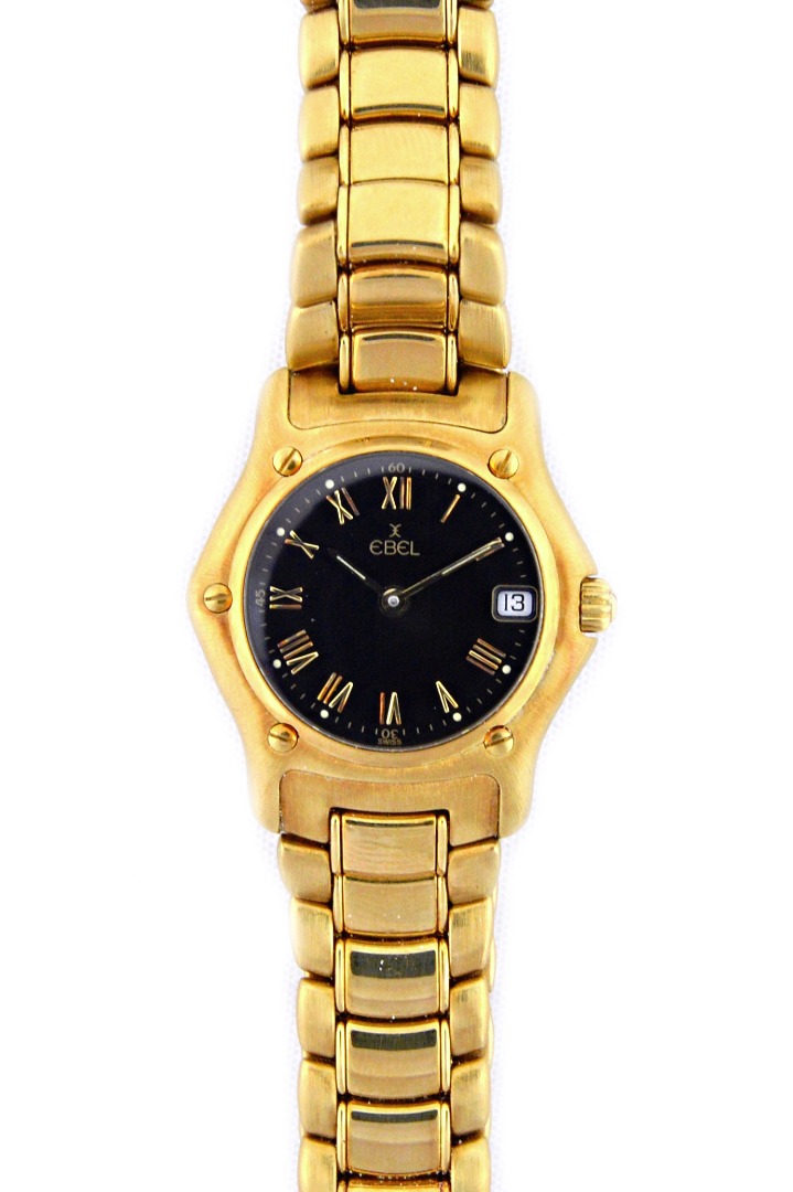 Appraisal: An ct yellow gold Ebel lady's quartz wristwatch with black