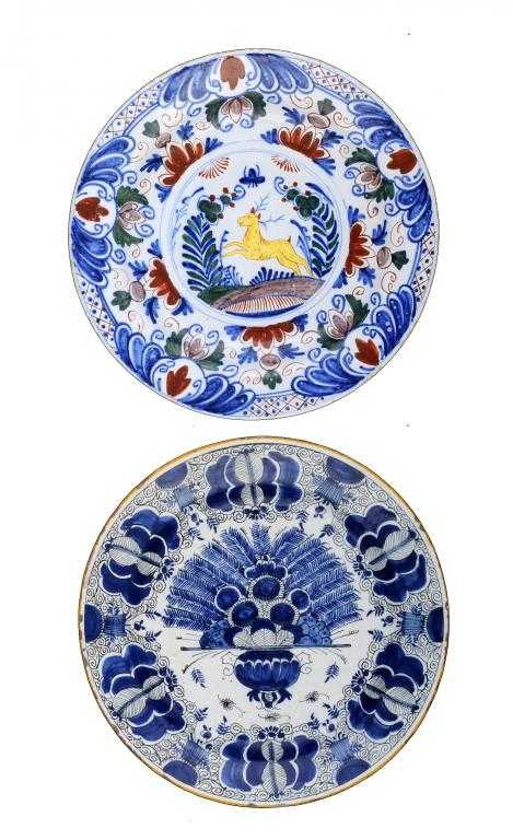 Appraisal: TWO DUTCH DELFTWARE POLYCHROME CHARGERS DE WITTE STER AND DE