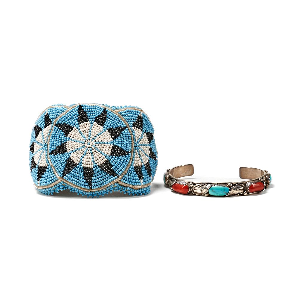 Appraisal: Grp Zuni Silver Cuffs - Simplicio Beaded Group of two