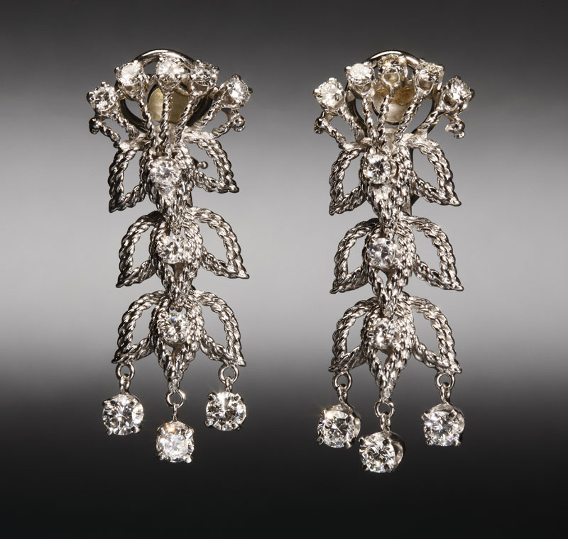 Appraisal: A pair of K white gold and diamond ear pendants