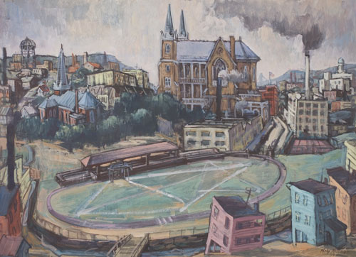 Appraisal: PHILIP REISMAN Yonkers Panorama Gouache on wove paper x mm