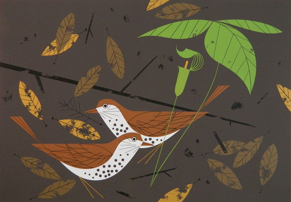 Appraisal: Charley Harper silkscreen Charley Harper American - - ''Wood Thrushes''-