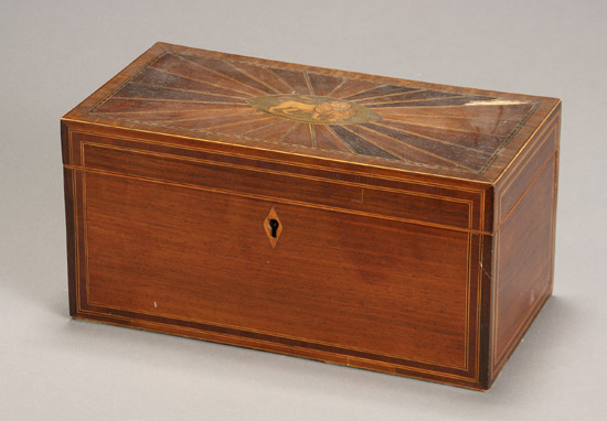 Appraisal: George III Inlaid Mahogany Tea Caddy Circa The rectangular body