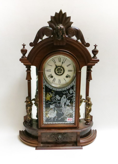 Appraisal: VICTORIAN WALNUT SHELF CLOCK Triumph model Ansonia Clock Co New