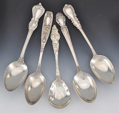 Appraisal: Five Reed Barton Silver Serving Spoons in Various Patterns Consisting