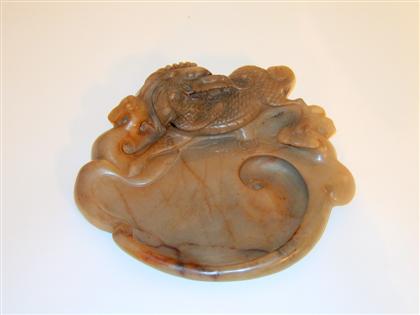 Appraisal: Chinese brown jade brush washer or inkstone th century Large