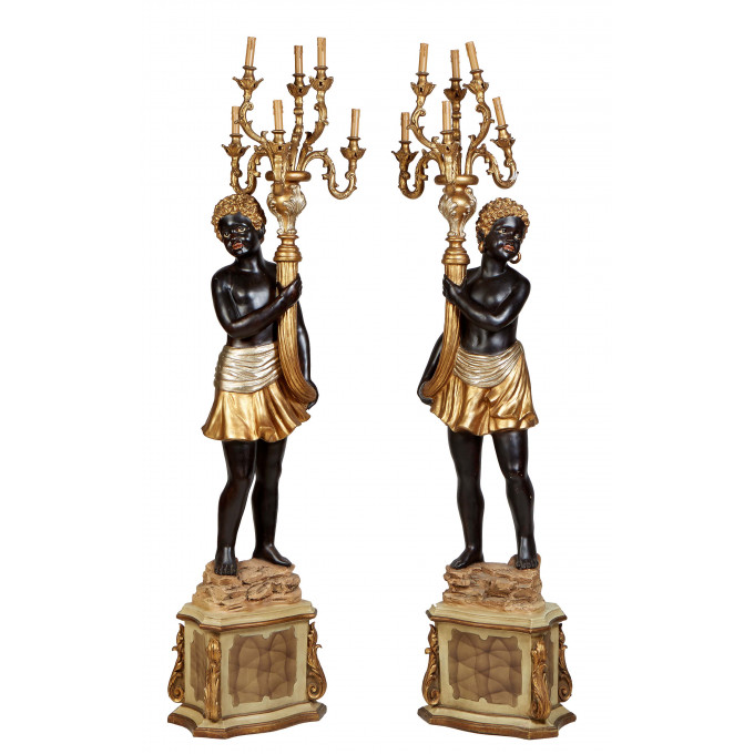 Appraisal: Pair of Gilt and Ebonized Six Light Blackamoor Torcheres th