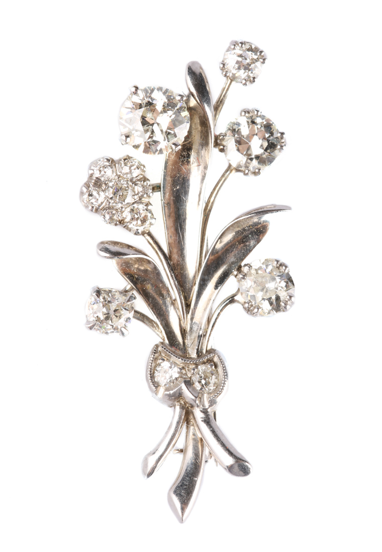 Appraisal: A Diamond Floral Brooch in White Gold K white gold