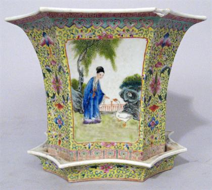 Appraisal: Chinese famille jaune planter on stand republic period or later