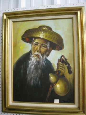 Appraisal: Chinese Oil on Canvas by Tang Ping worker with hat