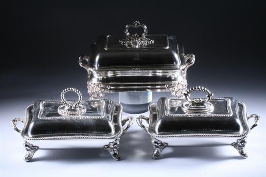 Appraisal: THREE VICTORIAN SILVER PLATED COVERED SERVING DISHES mid-to-late th century