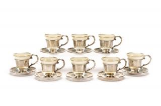 Appraisal: Demitasse Cups w Sterling Holders Saucers A set of eight