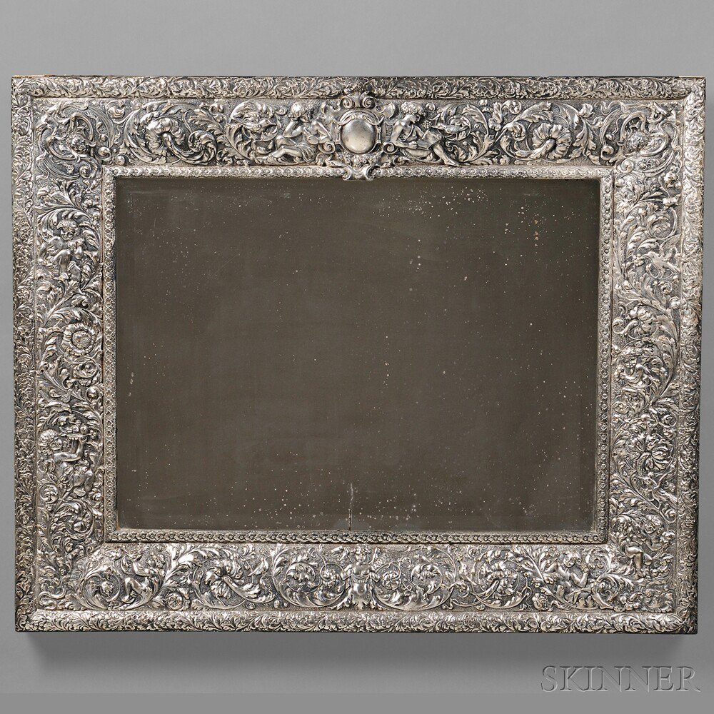 Appraisal: Renaissance Revival Silver-plated Mirror late th century rectangular mirror plate