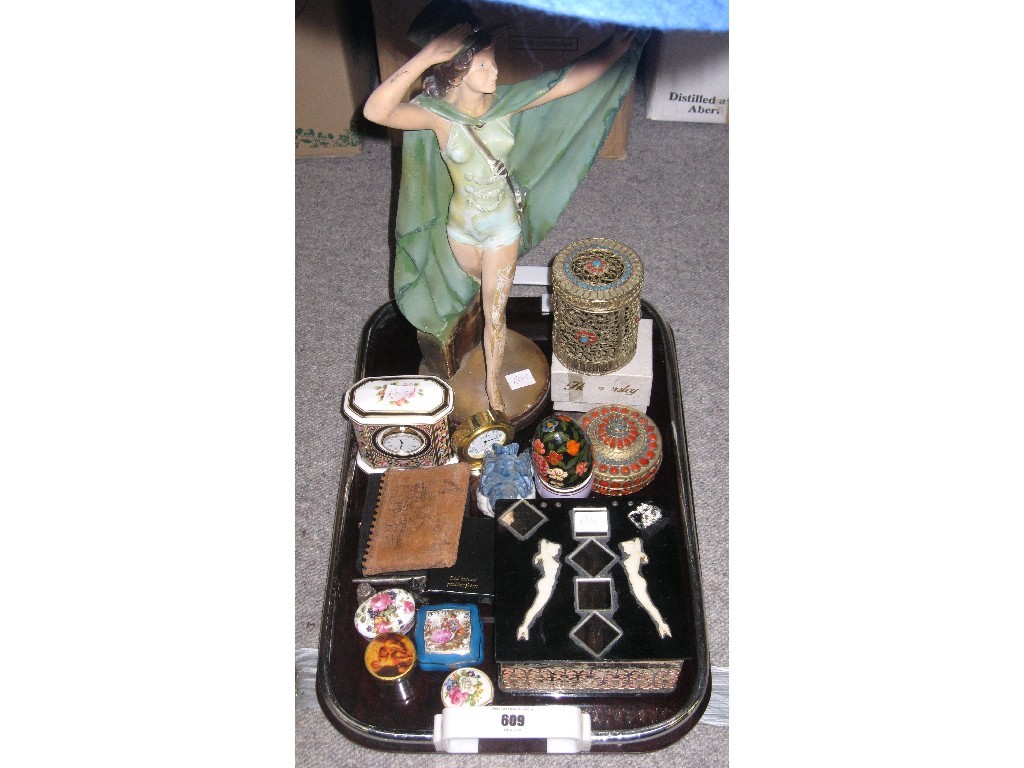 Appraisal: Lot to include Art Deco figure of a majorette tray