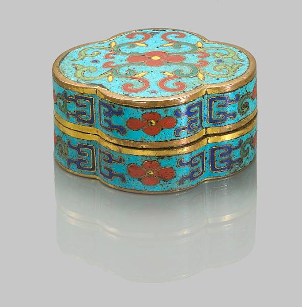 Appraisal: A cloisonn enameled metal floriform box Qianlong Formed in the