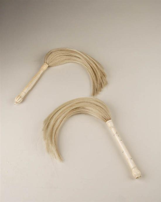 Appraisal: Two th C Ivory Handle Fly Whisks each long