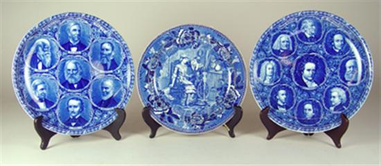 Appraisal: Blue Transferware Plates Two Rowland Marsellus Staffordshire plates American Poets