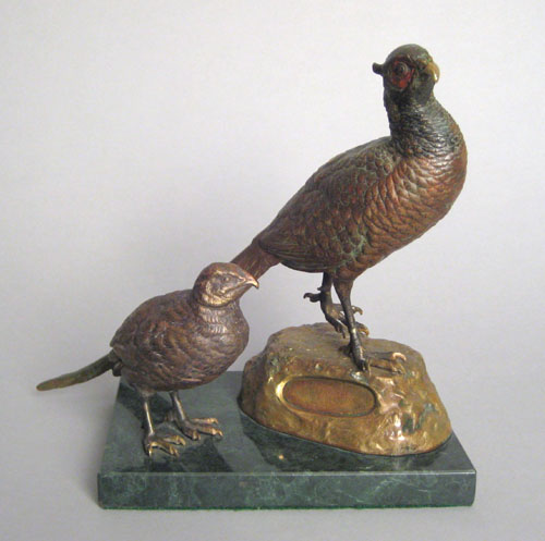 Appraisal: Cold painted bronze figure of two pheasants early th c