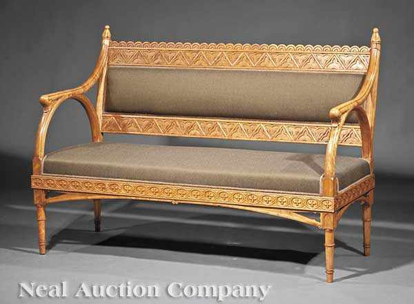 Appraisal: An Antique Gothic Revival Carved Maple Settee back with trefoil