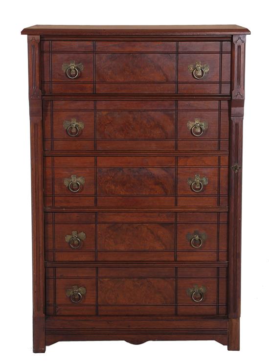 Appraisal: Eastlake walnut lockside chest of drawers late th century H