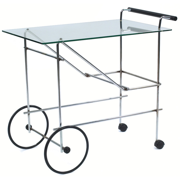 Appraisal: s serving bar cart maker unknown chromed steel frame with