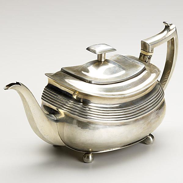 Appraisal: GEORGE III SILVER TEAPOTAlice George Burrows London Banded oblong form