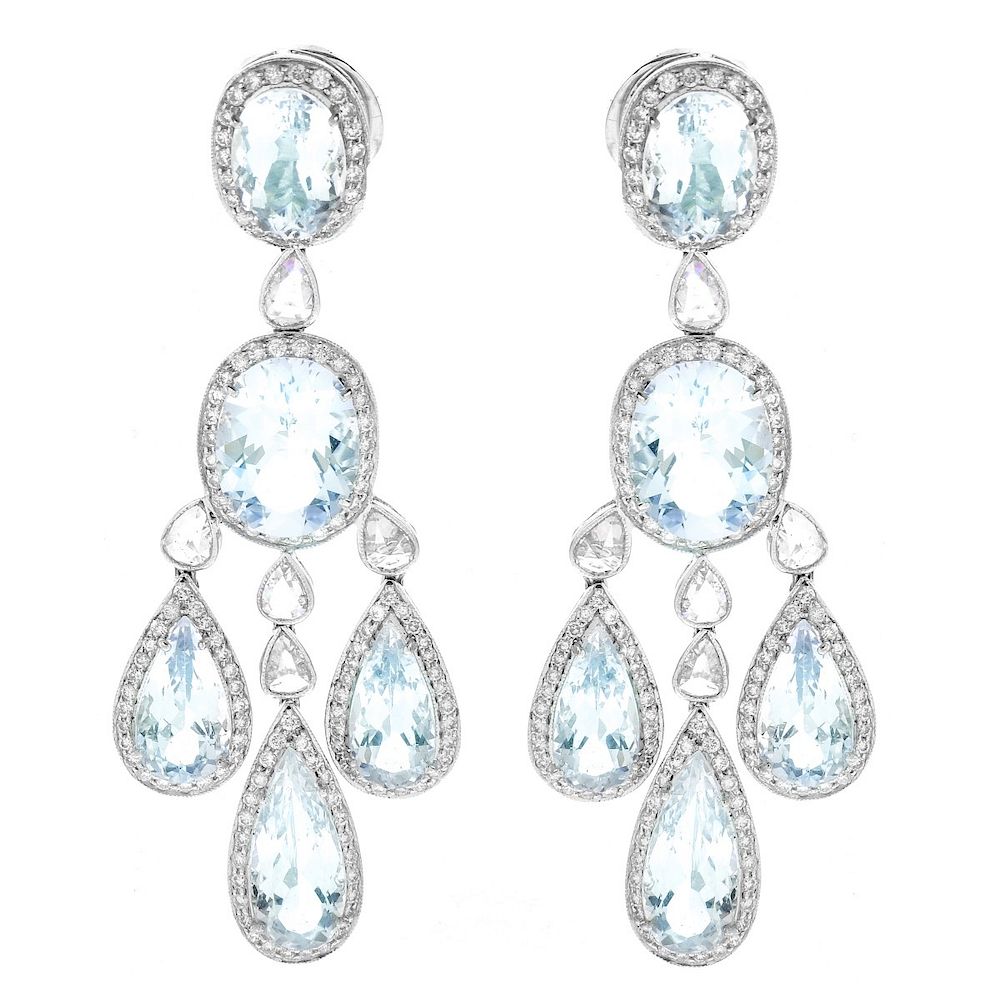 Appraisal: Aquamarine Diamond and K Gold Earrings Carat Oval and Pear