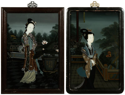 Appraisal: Reverse Paintings on Glass Chinese th century ladies on verandas