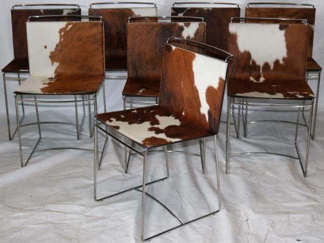 Appraisal: SET OF MID-CENTURY MODERN TH C CHROMEDINING CHAIRS WITH COWHIDE