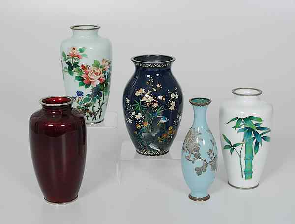 Appraisal: Chinese Cloisonn Vases China Five cloisonn vases including one signed