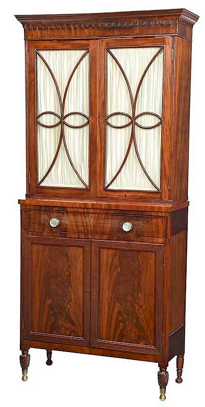 Appraisal: Regency Style Mahogany Bookcase Cabinet th century spiral turned feet