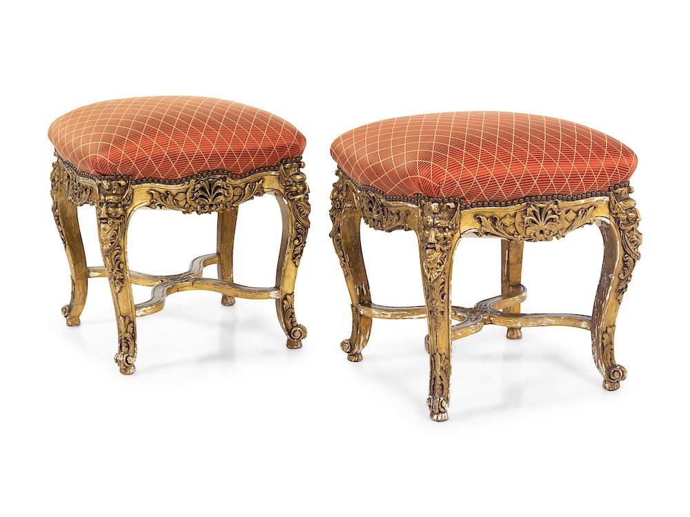 Appraisal: A Pair of Louis XV Style Giltwood Tabourets A Pair