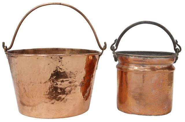 Appraisal: lot of Copper buckets with bail handles comprising copper plated