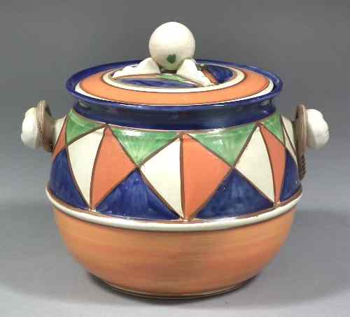 Appraisal: A Clarice Cliff pottery biscuit barrel and cover decorated in