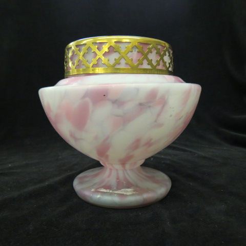 Appraisal: Victorian Satin Art Glass Vase mottled pink white brass flower