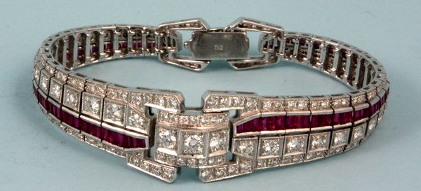 Appraisal: 's Art Deco k white gold diamond and ruby tennis