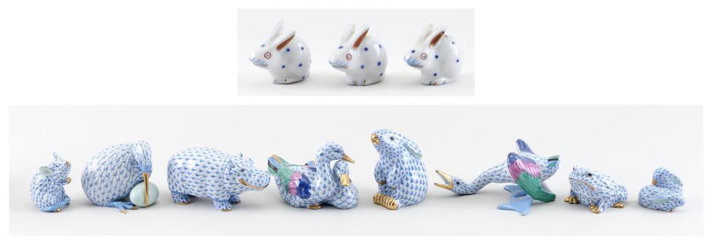 Appraisal: EIGHT HEREND BLUE FISHNET PORCELAIN ANIMAL FIGURES HUNGARY TH ST