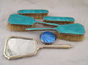 Appraisal: A silver and turquoise enamel dressing table set of mirror