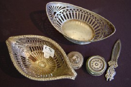 Appraisal: TWO TH CENTURY CONTINENTAL SILVER BASKETS TWO PILL BOXES AND