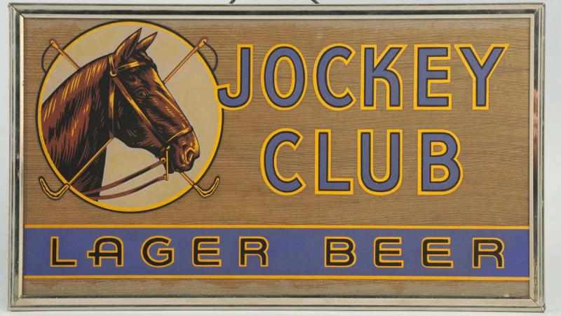 Appraisal: Jockey Club Lager Beer Reverse Glass Sign Manufactured by Schaefer-Ross